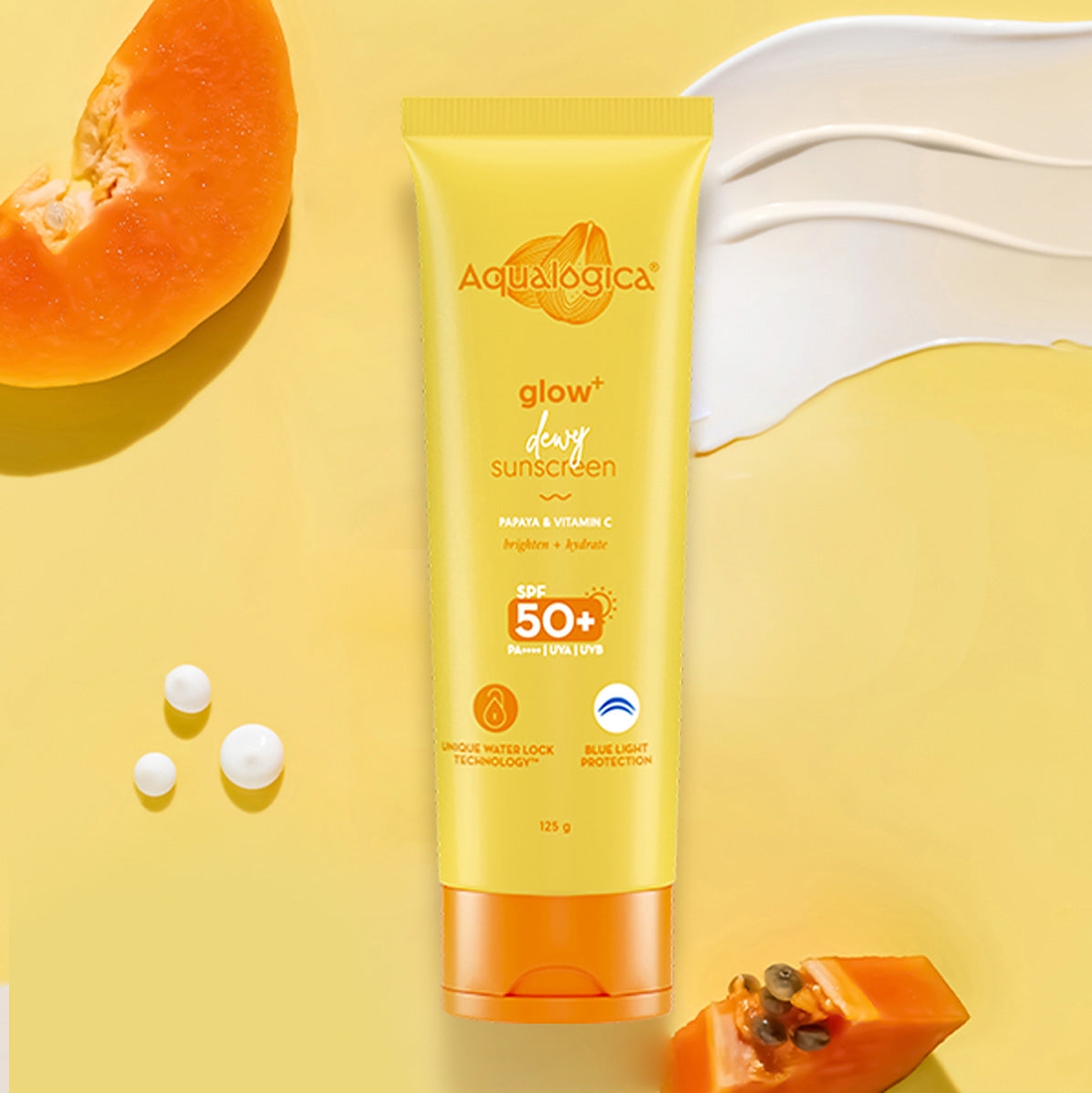Aqualogica glow dewy sunscreen 125g papaya vitamin C