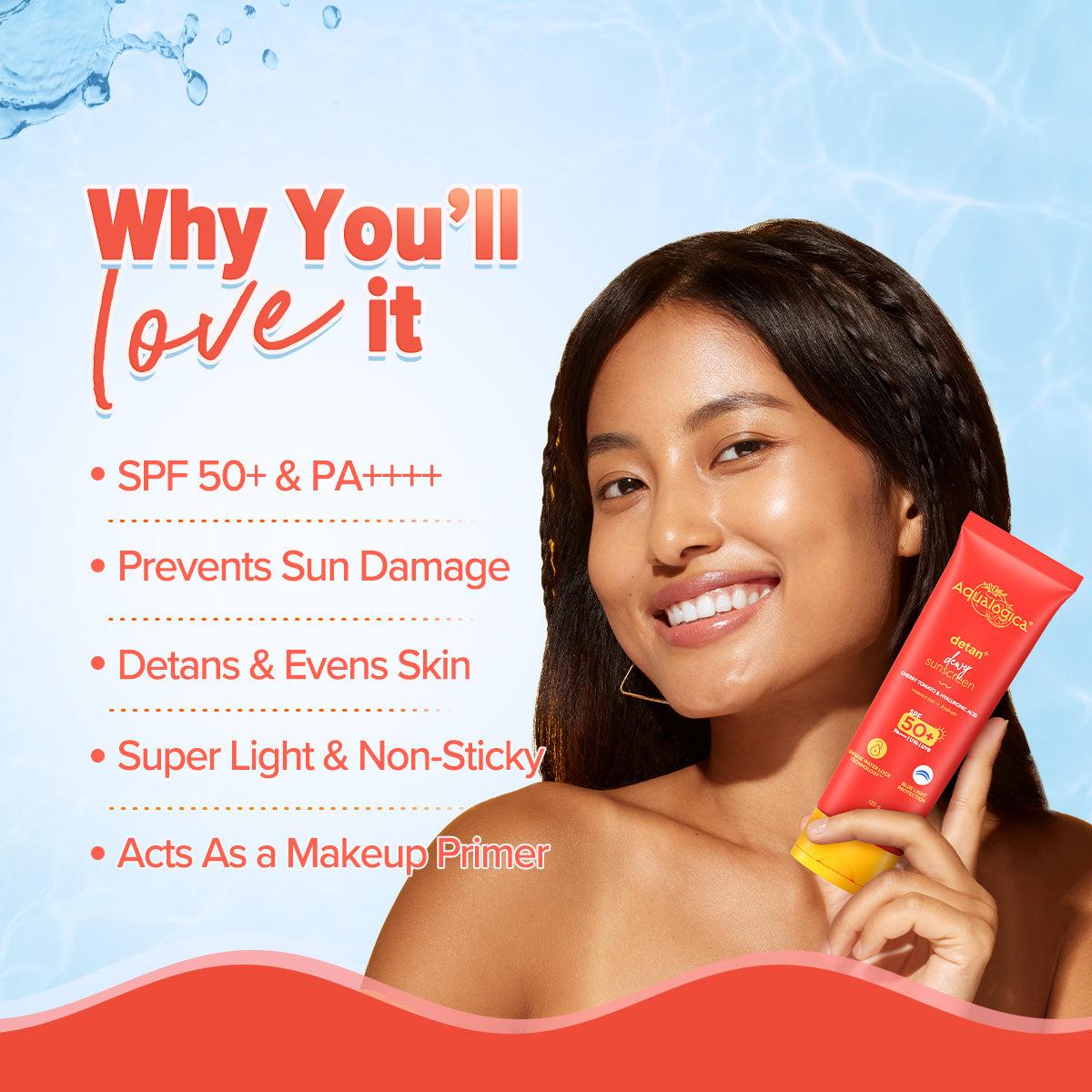 Aqualogica detan dewy sunscreen 125g cherry tomato