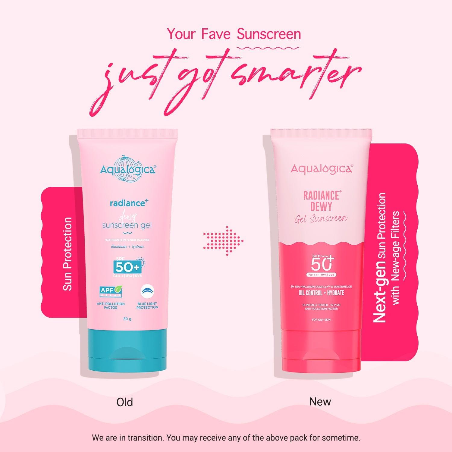 Aqualogica radiance dewy sunscreen SPF 50 80g watermelon