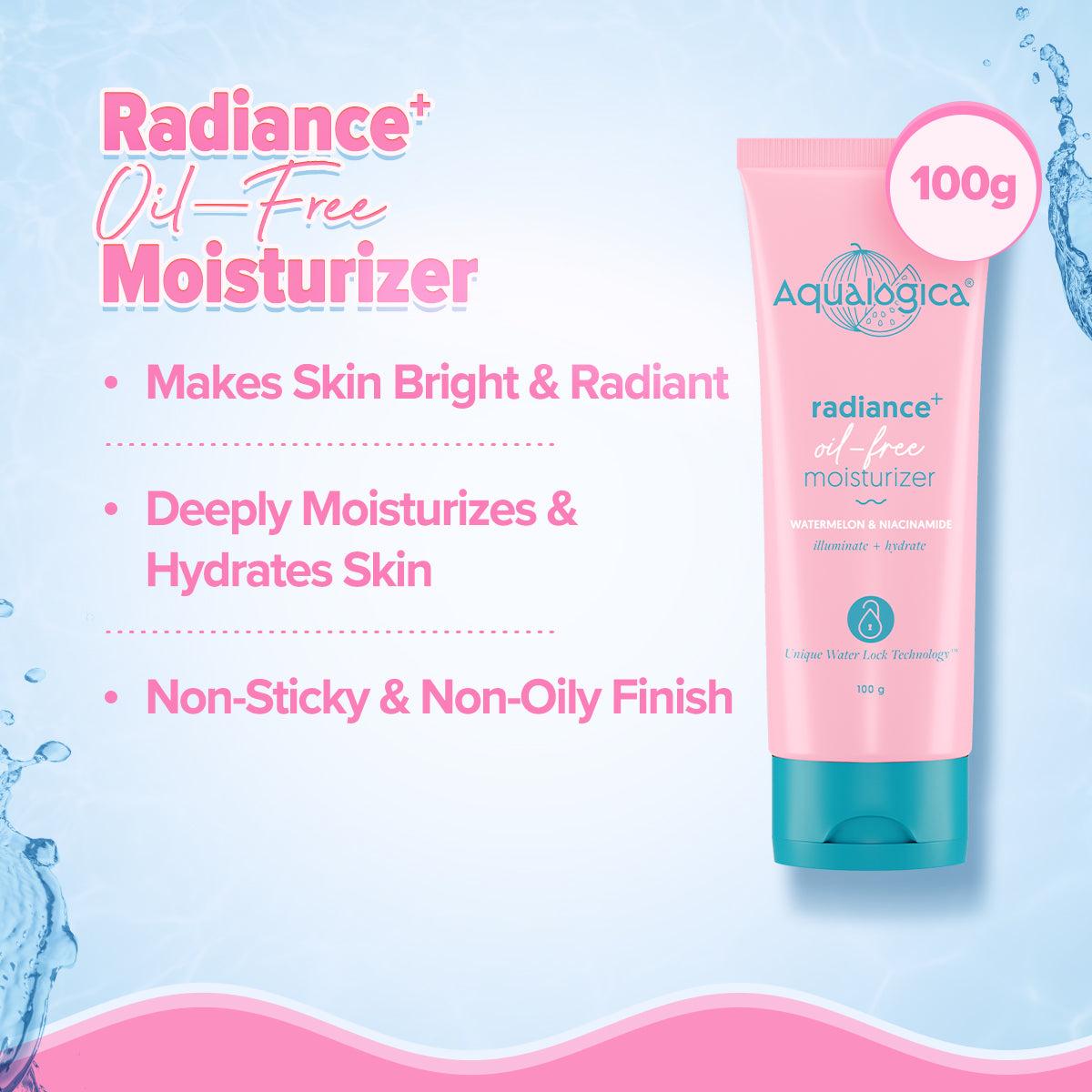 Aqualogica Radiance+ Oil Free Moisturizer with Watermelon and Niacinamide tubes 