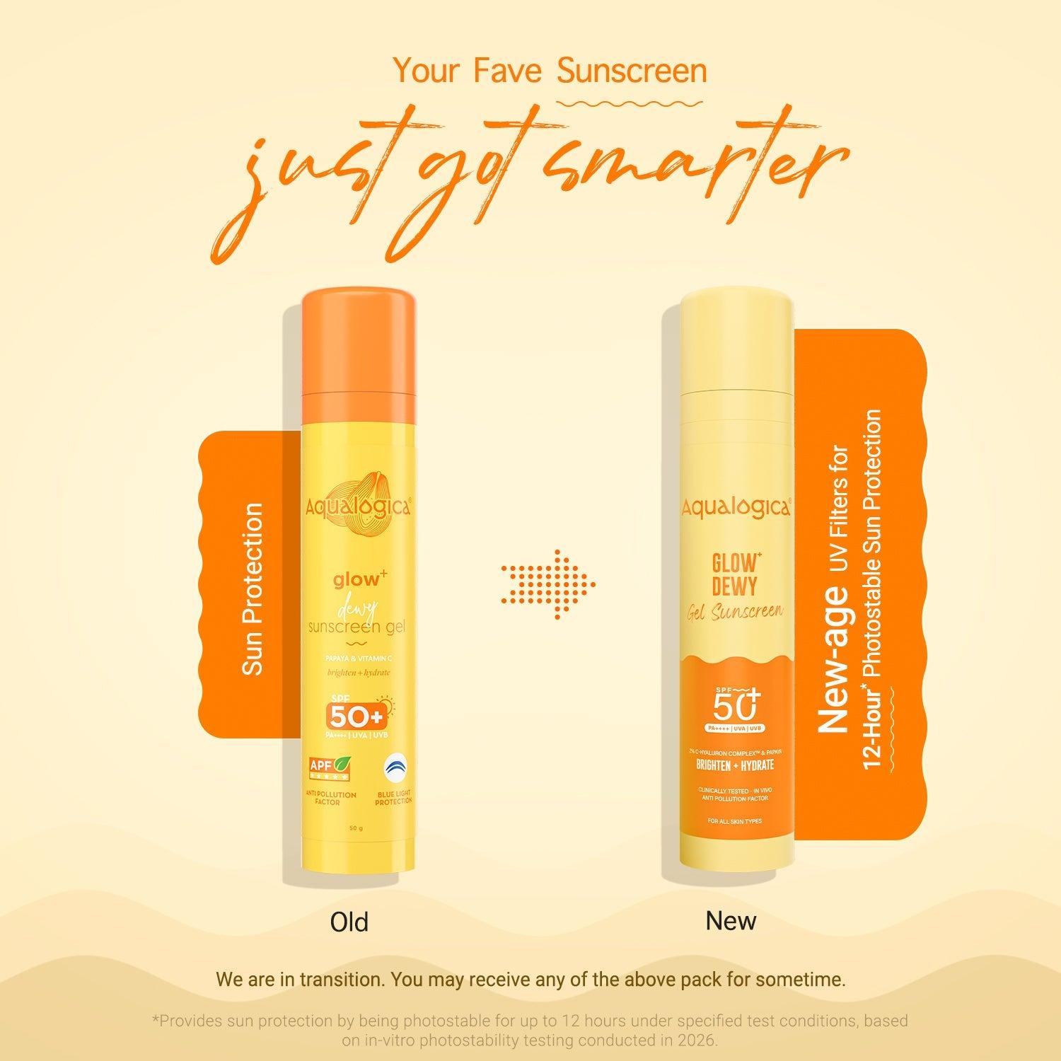 Glow+ Dewy Gel Sunscreen In-Vivo Tested SPF 50+ PA++++ with Papaya & Vitamin C - 50g (Pack of 2)