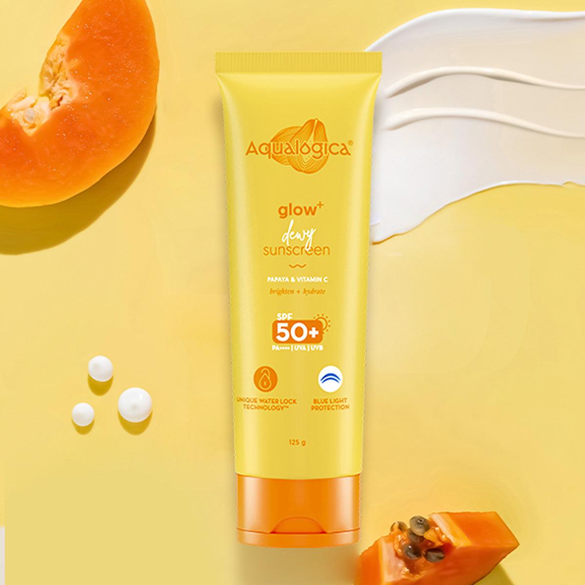 Aqualogica glow dewy sunscreen 125g papaya vitamin C