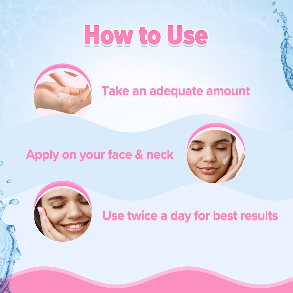 Daily application guide for face, neck 