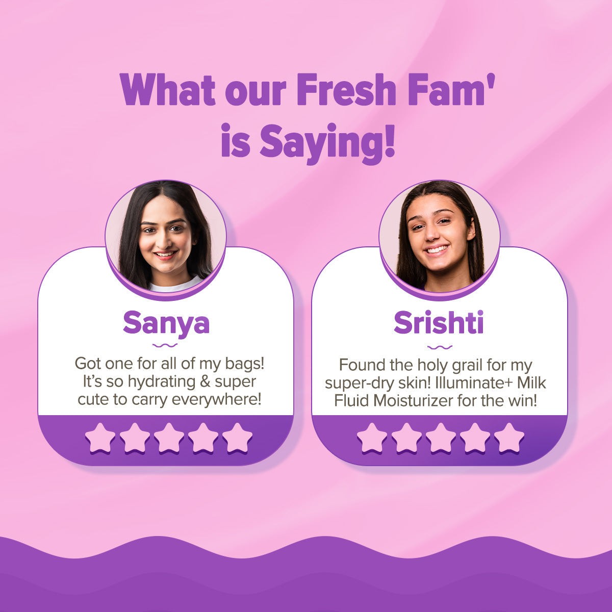 Fresh Fam feedback card with review and star ratings