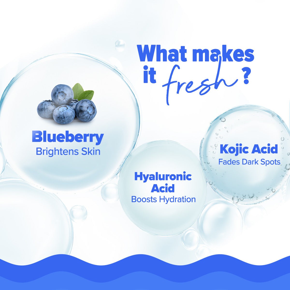 Blueberry, kojic acid and hyaluronic acid ingredient 