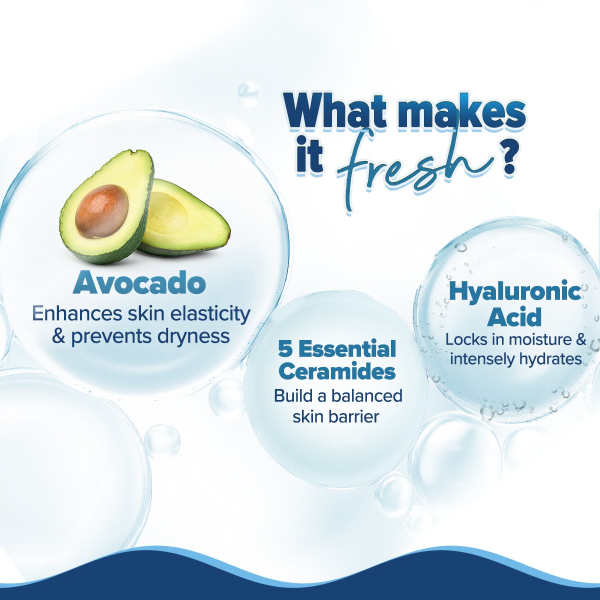 Avocado, ceramides and hyaluronic acid ingredient highlights