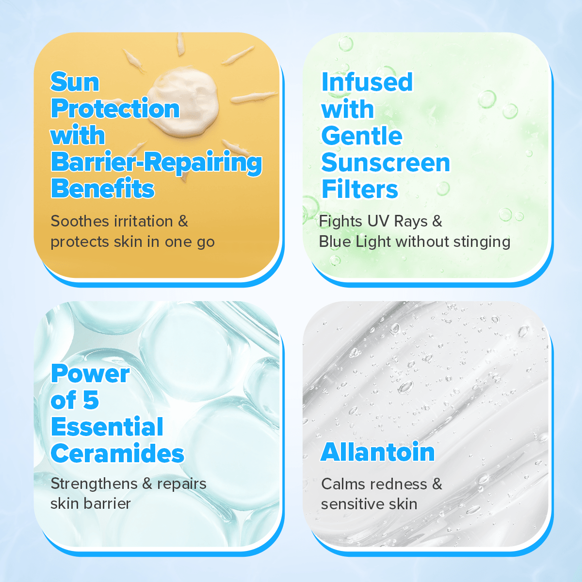 Sun protection barrier repairing ceramides allantoin filters 