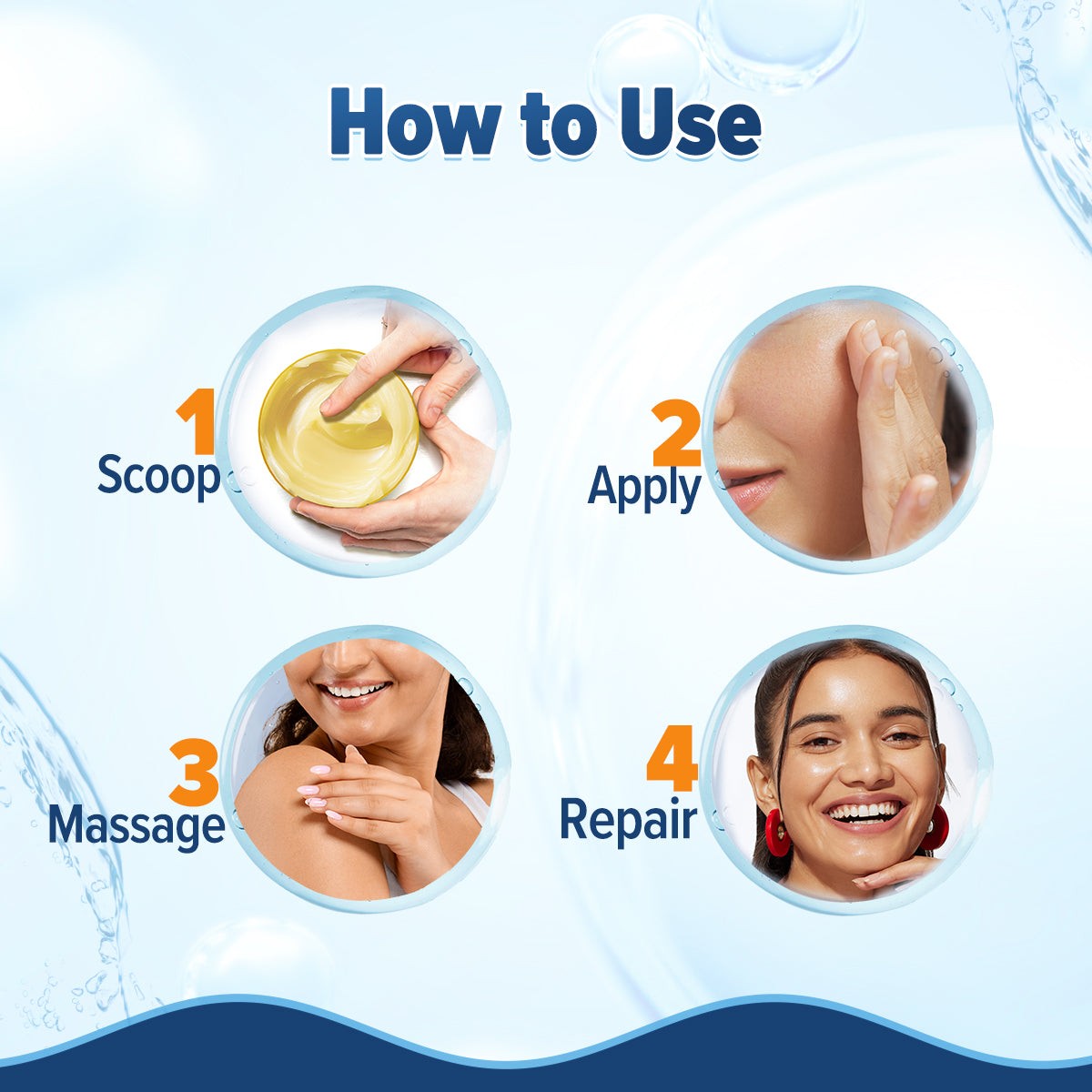 Four-step guide for applying moisturizer on face and neck