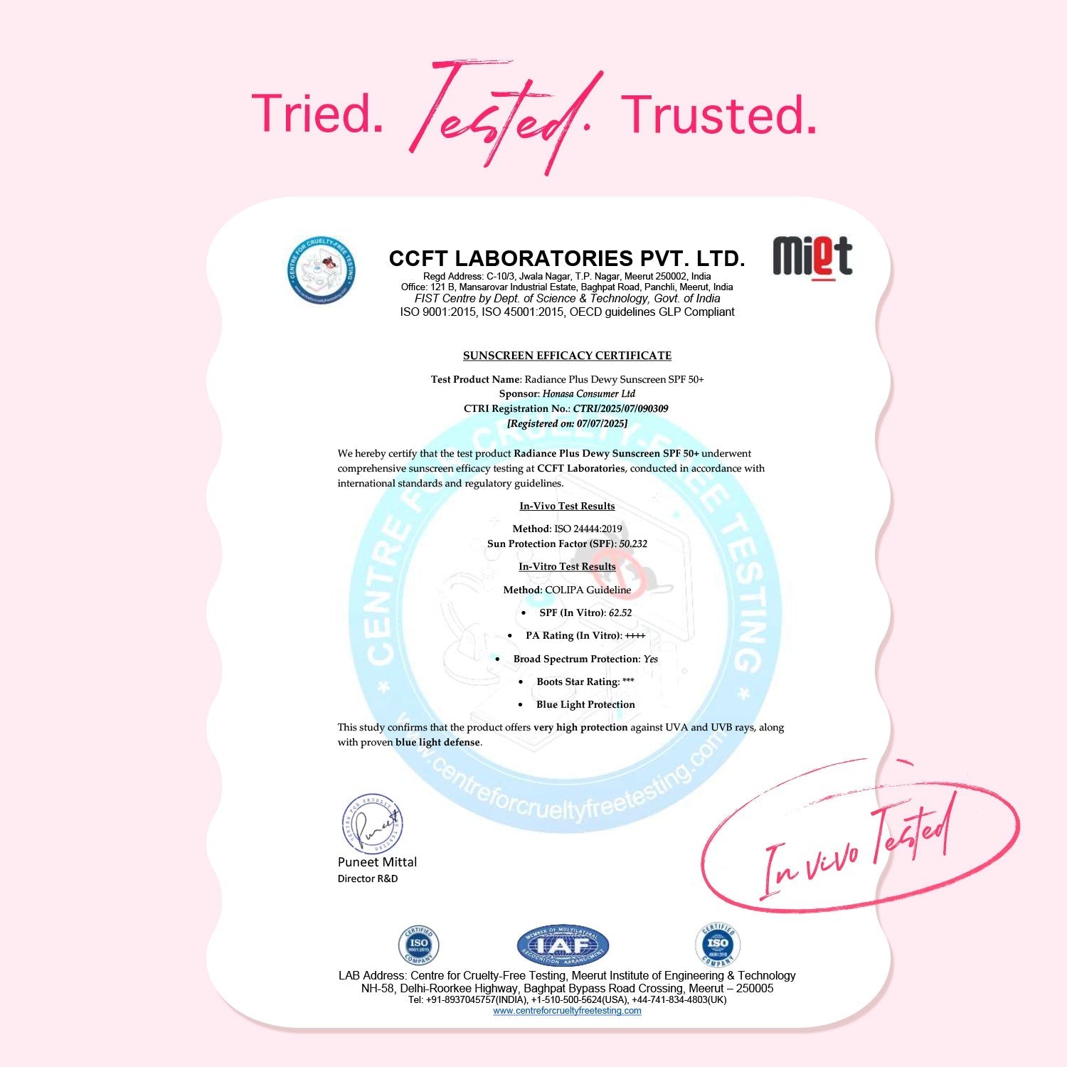 Tried tested trusted lab certified sunscreen