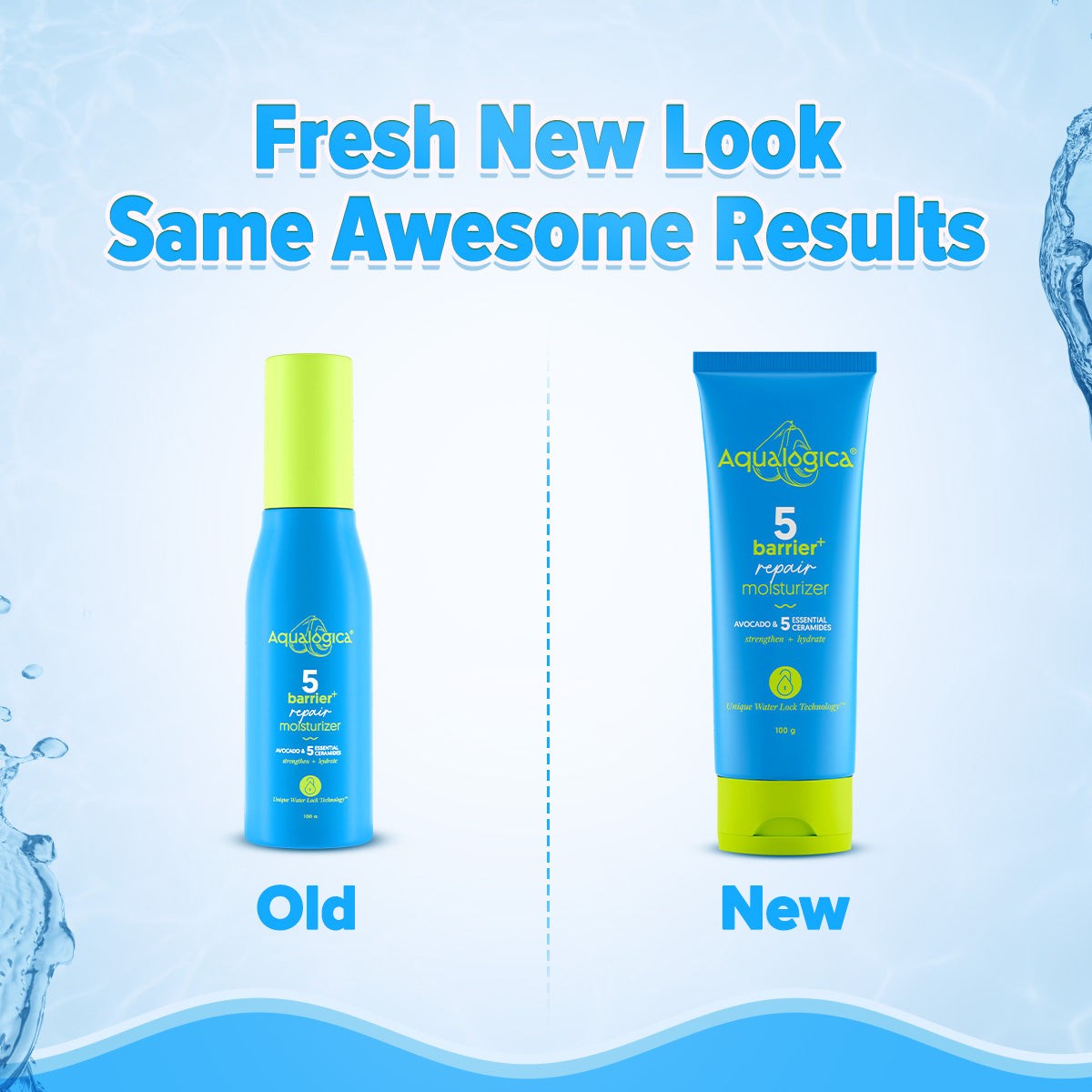 Fresh new look for Aqualogica 5 Barrier Repair moisturizer