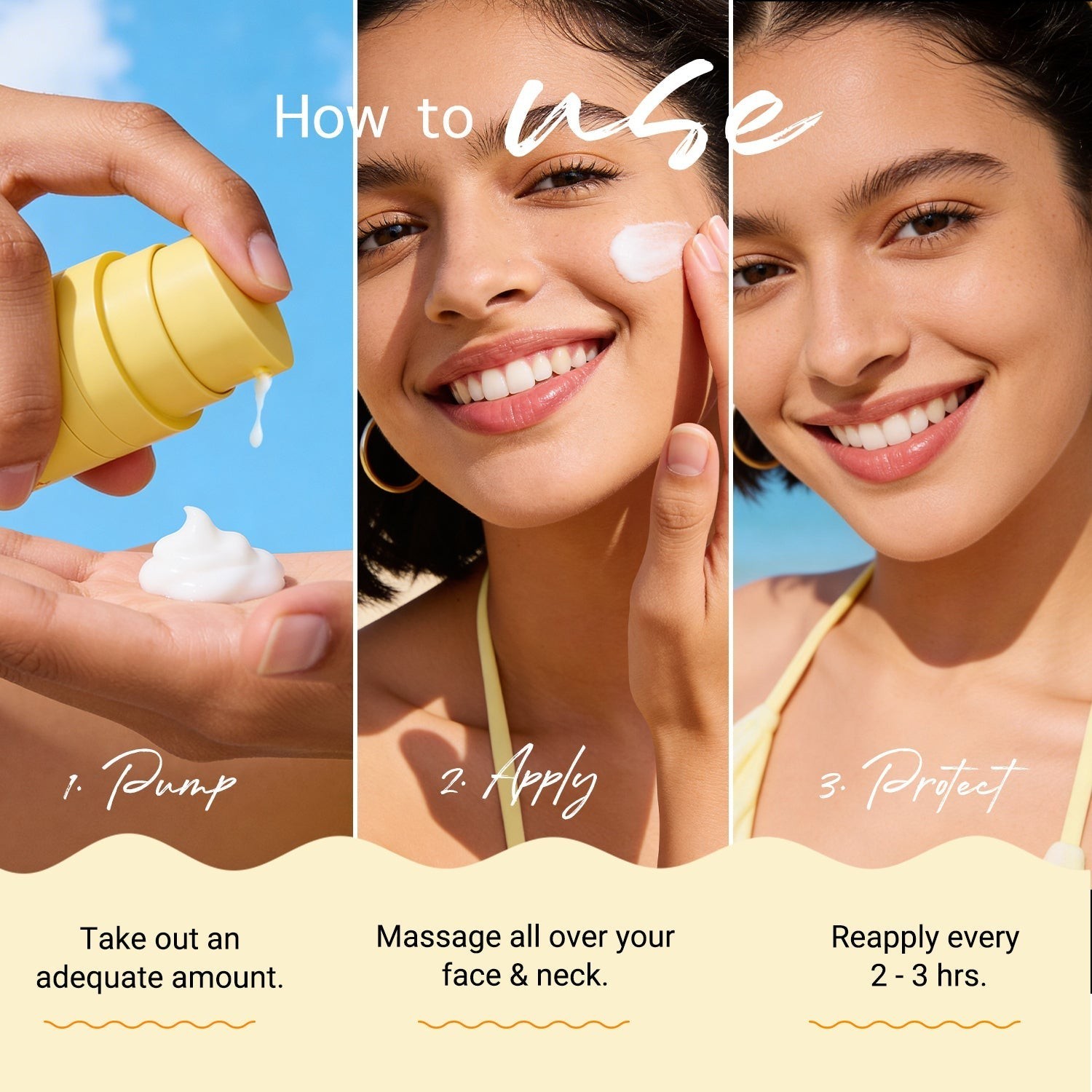 Glow sunscreen how to use three steps