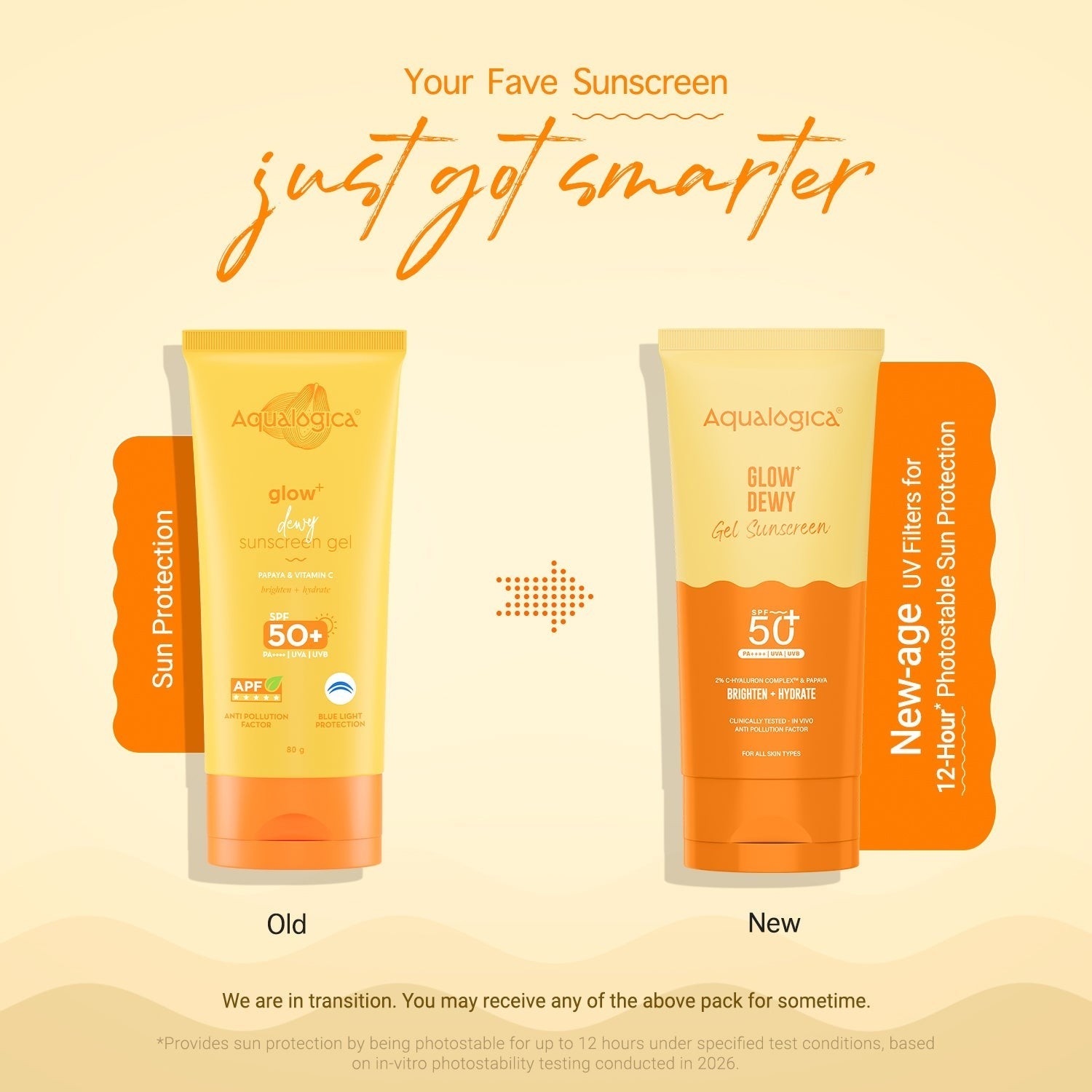 Glow sunscreen comparison with old and new packaging 