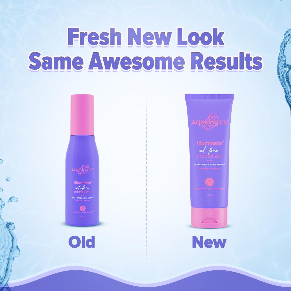 Aqualogica Illuminate oil-free moisturizer tubes with wild berries