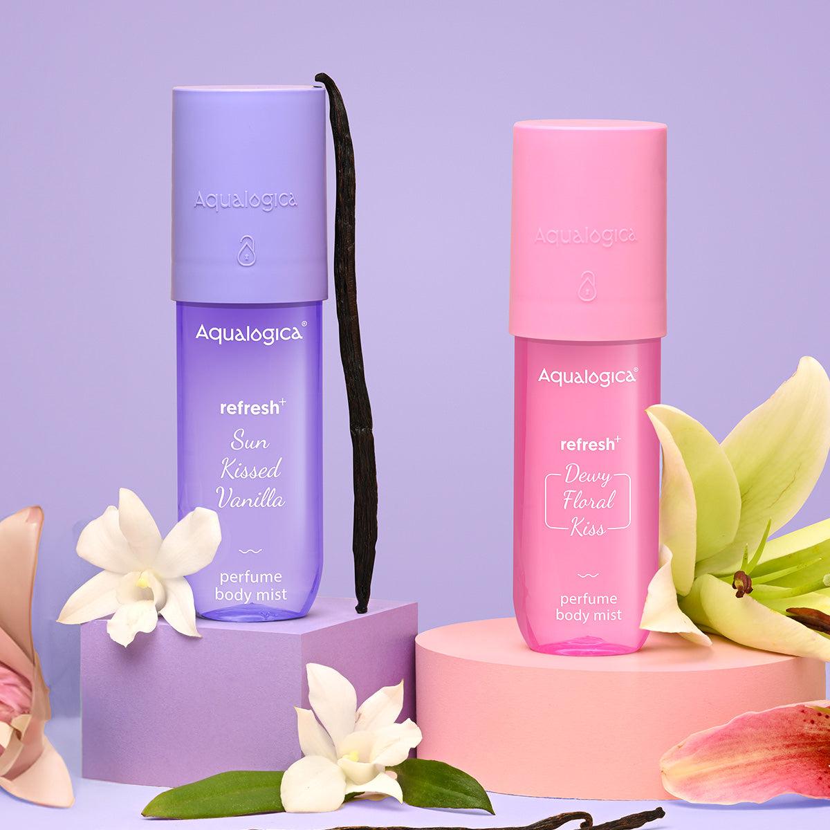 Aqualogica vanilla body mist is paired with soft floral fragrance