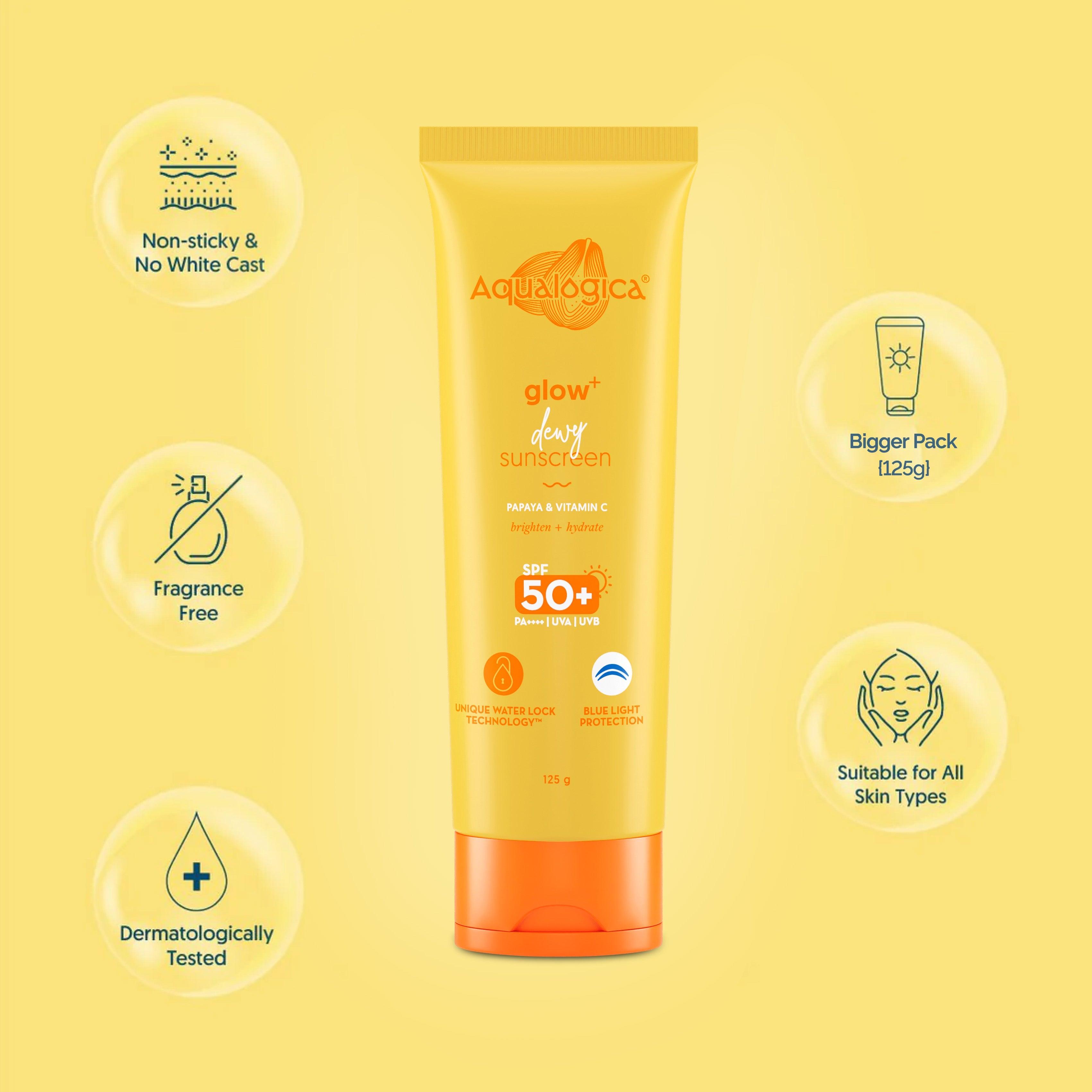 Aqualogica glow dewy sunscreen 125g papaya vitamin C