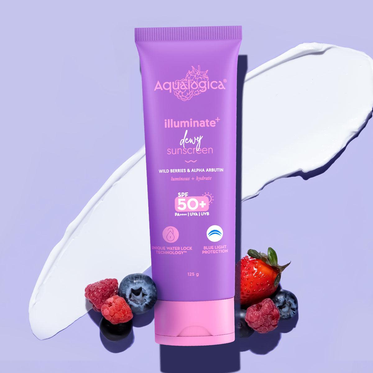 Aqualogica sunscreen SPF 50 illuminate dewy wild berries 125g